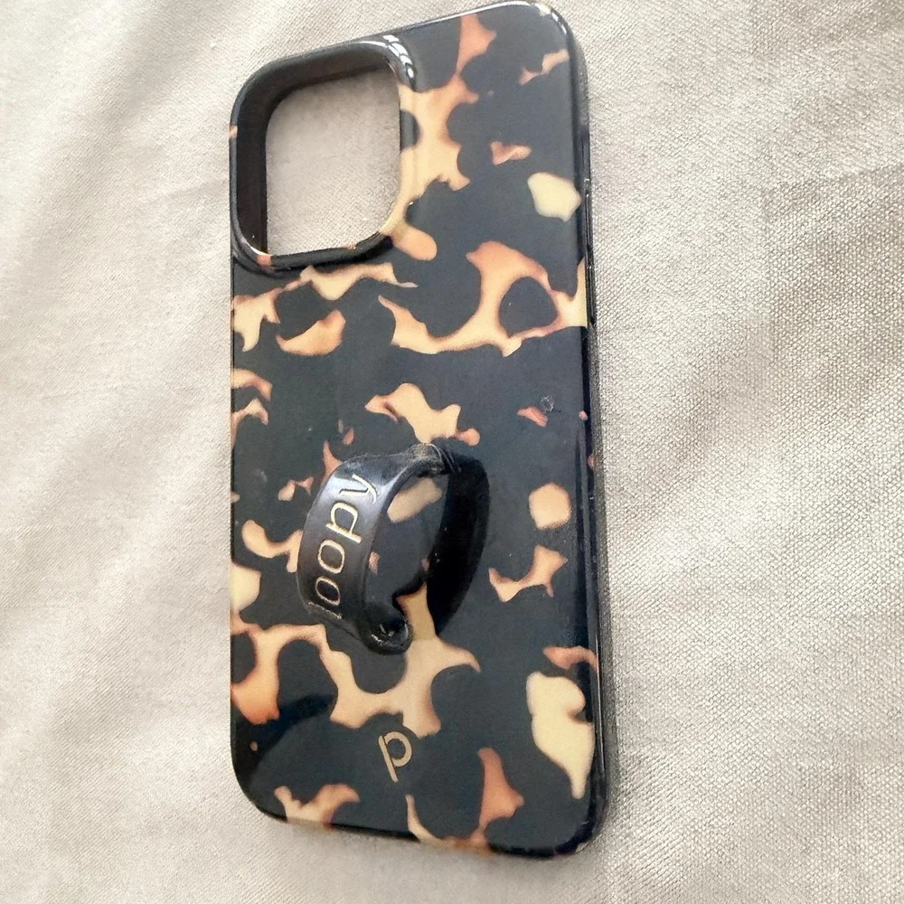 Loopy Phone Case Apple IPhone 14 ProMax Black Tortoise Shell Grip Holder Lefty